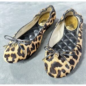 Michael Kors Shoes Womens Size 7.5 Brown Leopard Print Ballet Flats MK Logo